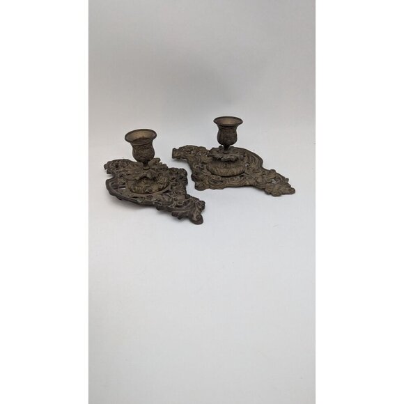 Vintage Ornate Art Nouveau candle holders brass 10" x 6 set of 2 - Picture 7 of 8